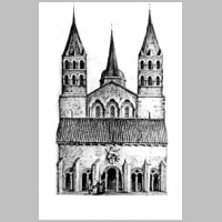 Nevers, Saint-Etienne. photo Jochen Jahnke, Wikipedia, Façade de l'église avant 1792, avec les tours et le narthex.JPG